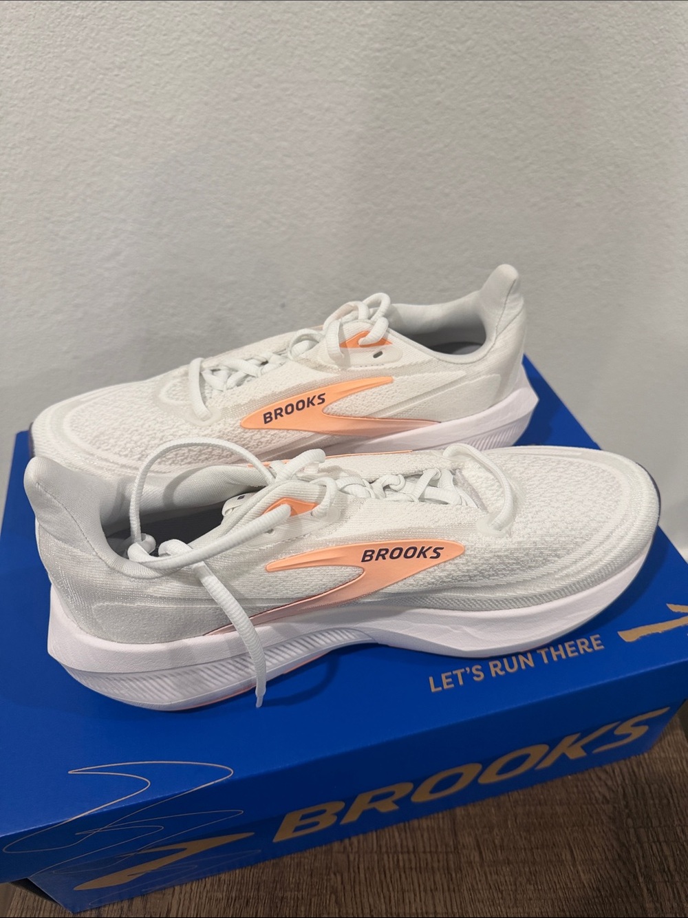 Brooks Revel 9 Women’s White Sneakers with Peach Accent